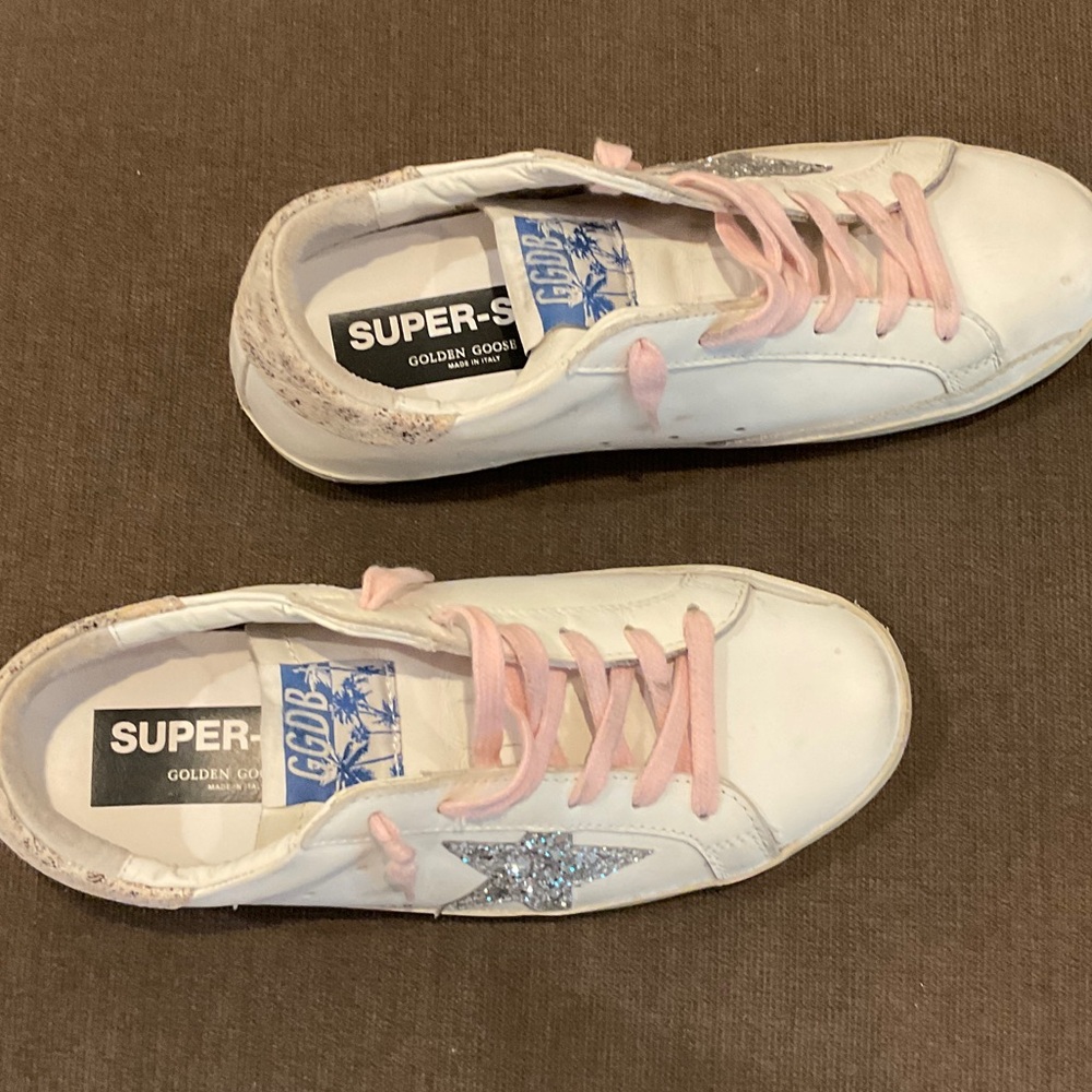 Golden Goose White Sneakers with Pink and Silver Accents - Picture 3 of 6